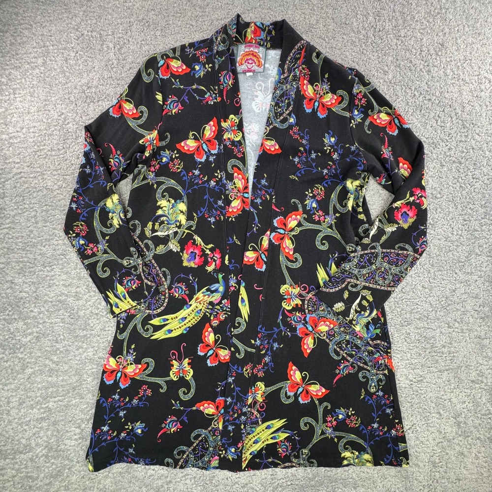 Johnny Was Butterfly Peacock Print Duster Cardigan‎ w/ Pockets Bamboo Stretchy L